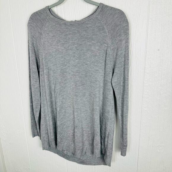 Joan Vass Gray Cashmere Rayon Blend Sweater Top Long Sleeve Zip Back Size Medium - Picture 9 of 11